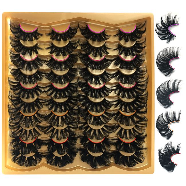 25MM Mink Lashes 25 mm False Eyelashes Long 20 Pairs Pack Dramatic 5D Full Volume Fake Eyelashes 5 Styles Wispy Curly Mink Eyelashes Wholesale, by TIMELABS