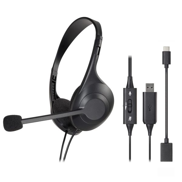 Audio-Technica ATH-102 USB USB Headset, Stereo, Type-A, Type-C Compatible, Noise Cancelling Microphone, Hand Controller, Antibacterial and Deodorizing, Slider Adjustment