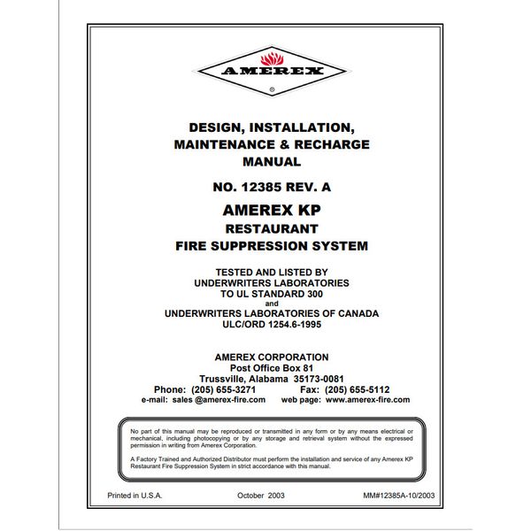 Amerex RESTAURANT Fire System DESIGN,INSTALLATION,MAINTENANCE Manual