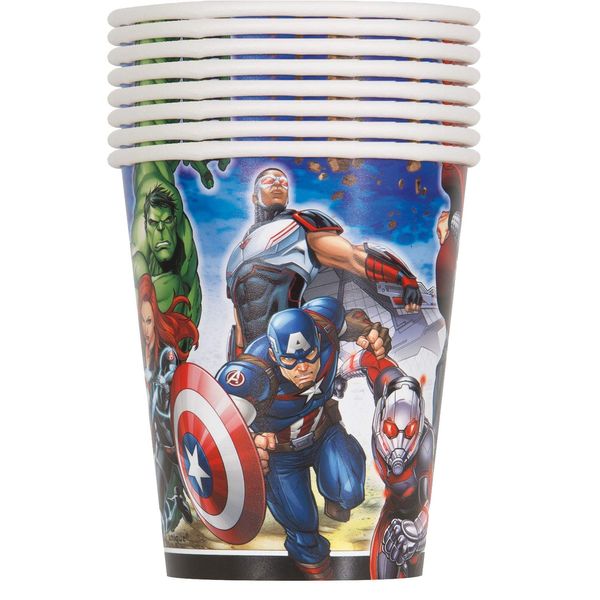 Unique Avengers Birthday Party Supplies Bundle includes 16 Party Paper Cups and 1 Dinosaur Sticker Sheet