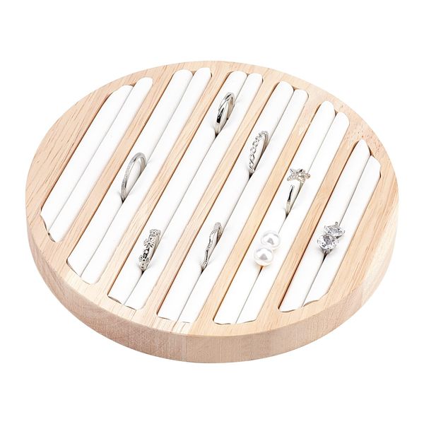 NBEADS Wooden Jewelry Display Tray, 6 Slots Ring Earring Display Storage Holder White Leather Insert Jewelry Organizer for Jewelry Retail Display Selling, 14.95x1.7cm