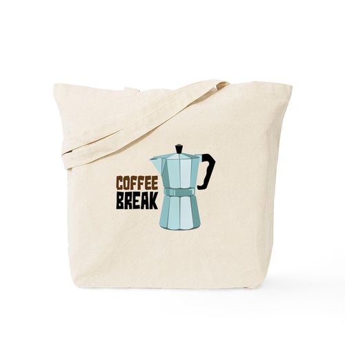 CafePress COFFEE BREAK Tote Bag Reusable Natural Beige Canvas Shopping Bag
