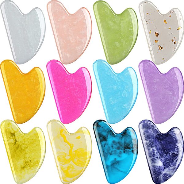 12 Pack Gua Sha Massage Tool Guasha Board Heart Shaped Gua Sha Facial Tools for Women Skin Care Face Body Relieve Muscle Tensions Reduce Puffiness, 12 Colors