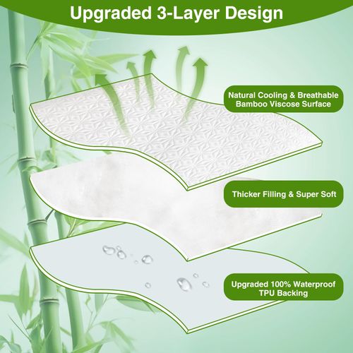 AVARNO Pillow Protectors with Zipper Queen Size,Bamboo Viscose Waterproof Pillow Protector,Hypoallergenic Pillow Covers, Ultra Soft Pillow Cases Covers,Noiseless,Cooling,Machine Washable,Set of 2