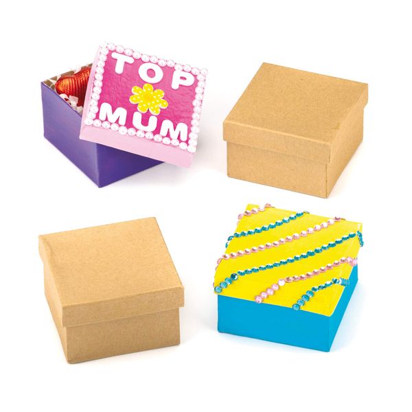 Baker Ross AF237 Quadratische Schachteln für Kinder zum Basteln und Selbergestalten zum Muttertag (6 Stück), Braun, 75mm x 75mm