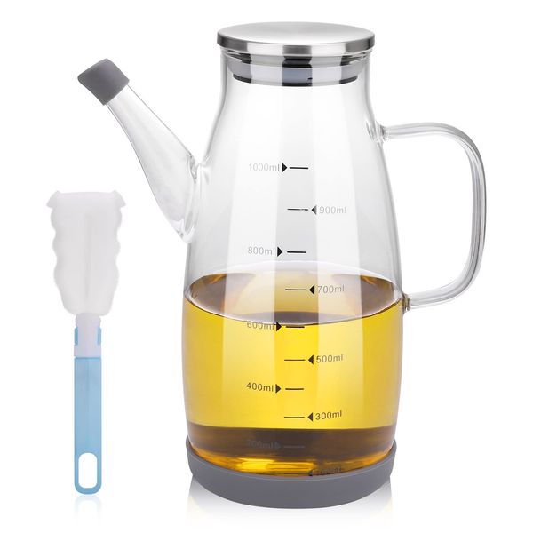 Cooking Oil Dispenser, Handheld Oil Bottles for Kitchen, Leakproof Olive Oil Dispenser Bottle, 1 L Measuring Oil Jug with Non-Drip Spout, Oil Pourer, Oil Bottle Drizzler, Vinegar and Oil Bottle