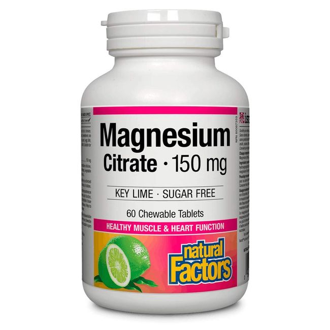 Natural Factors, Magnesium Citrate, 150 mg Tablets, Key Lime - Sugar Free, 60 Count