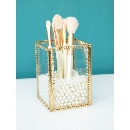 SLHEQING Organizer per trucchi in vetro, organizer per cosmetici, stile vintage, porta pennelli da trucco per comò, piano di lavoro (A05-2)