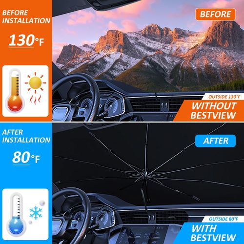 Bestview Windshield Sun Shade Umbrella for 2016-2022 Toyota Prius Hatchback,Custom Fit Front Window Sunshade Sun Visor Blocks UV Rays & Keeps Your Vehicle Cool, 360° Rotation Bendable Shaft