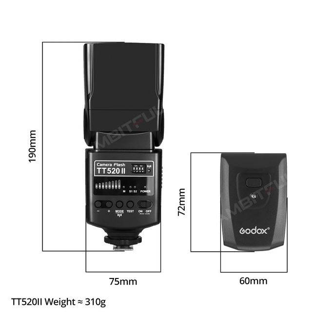  Godox TT520II Wireless Transmission Flash Speedlite - Built-in  Receiver and RT Transmitter Compatible for Canon Nikon Panasonic Olympus  Pentax and Other DSLR Cameras with Standard Hot Shoe : Electronics