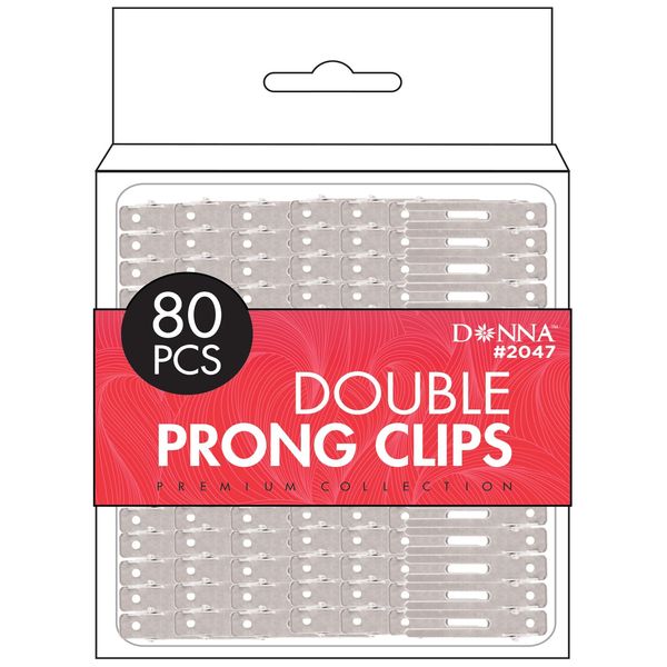 DONNA Hair Double Prong Clips 80pcs Rustproof Metal Curl Clips with Holes for Hair Styling, Hair Coloring, Metal Silver