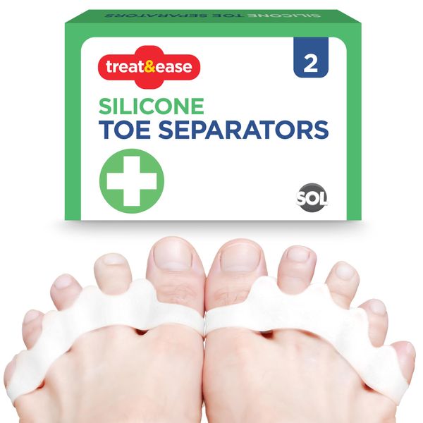 SOL 2pc Silicone Toe Separators for Overlapping Toes, Wear Inside Shoes - Flexible Gel Toe Separators UK, Toe Separator Toe Spacers Correct Toes, Reusable Toe Spreaders Toe Spacer Toe Seperators
