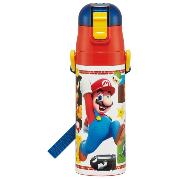 Skater SDC4-A Water Bottle, 16.5 fl oz (470 ml), Super Mario, 23 Children's Stainless Steel Sports Bottle