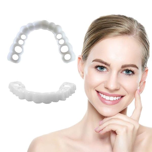 Set of 2 Perfect Smile Teeth Veneer Top and Bottom Faux Whitening Teeth Beauty Denture Flex Comfort Cover Instant Fit