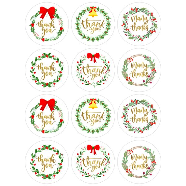 Lucleag 360PCS Christmas Wreaths Thank You Stickers for Envelopes, Round Christmas Thank You Stickers for Small Business Envelope Seals Card Candy Gift Present Wrapping Decorations