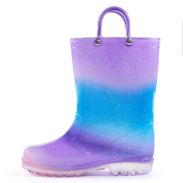 K KomForme Girls Rain Boots,Kids Glitter Waterproof Boots with Easy-on Handles