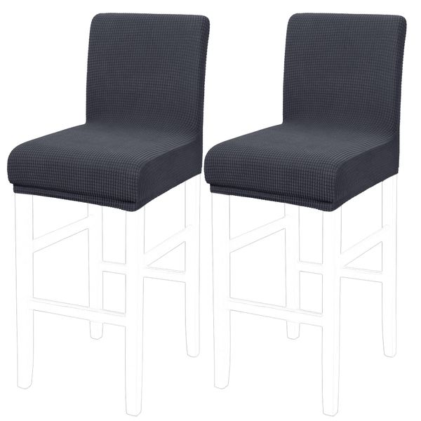 PiccoCasa Dining Chair Covers Set of 2, Stretch & Removable Bar Stool Covers for Pub Counter - Height Side Chair Covers with Square Lattice, Washable Chair Slipcovers Slategray