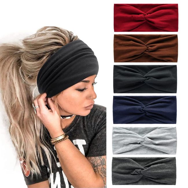 Wide Hair Band Head Scarfs for Women Fabric Elastic Soft Boho Headband Flower head wrap Bandanas for Women Yoga Sport Hairbands (NP6COLOR2)