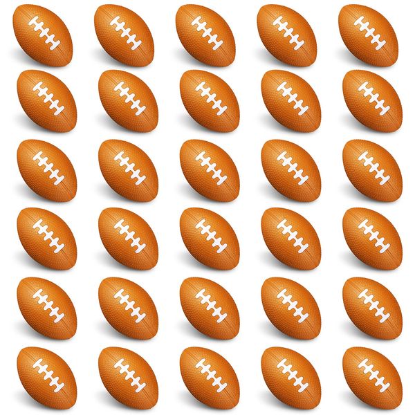 30 Packs Mini Football Sports Stress Ball Brown Foam Sports Ball Sports Themed Mini Football Stress Balls for School Carnival Reward, Christmas Party Favor Gift Stocking Fillers, Anxiety Relief Toy