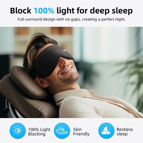 flyup 100% Blackout Sleep Mask for Women Men, Zero Eye Pressure Eye Mask, Sleeping Mask for Side Sleepers, Lycra Fabric 3D Contoured Cup Blindfold with Adjustable Strap for Home/Flight/Shift Work