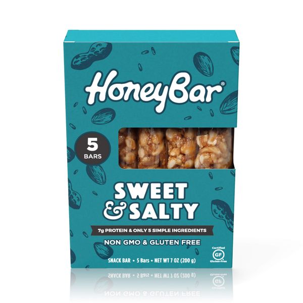 HoneyBar Snack Bar | Certified Gluten Free | Non-GMO | Vegetarian (Sweet & Salty, Pack of 5 Bars)