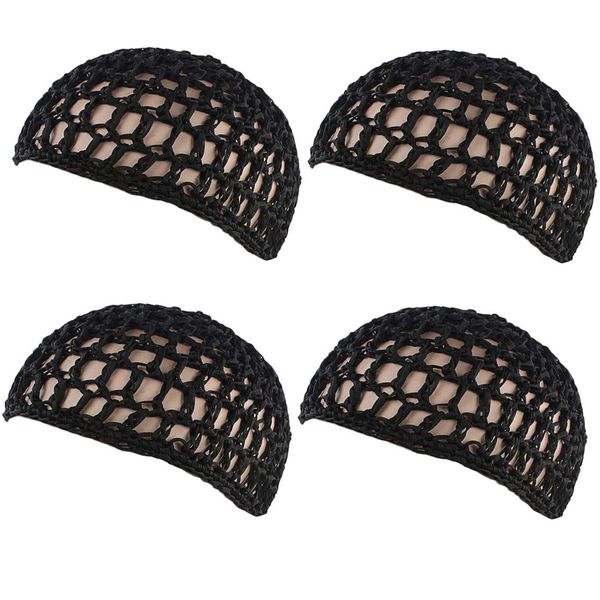 luzen 4Pcs Hair Net Snoods Crochet Snood Hair Net Cap Crochet Caps Hat for Women Ladies Sleeping and Daily Use, Black