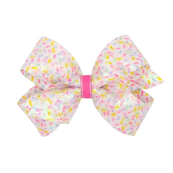 Wee Ones Girls' Colorful Confetti Printed Sequin Grosgrain Hair Bow on a WeeStay Hair Clip, Medium, Confetti