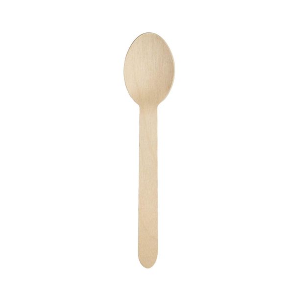 Party Essentials Disposable Wooden Cutlery, Eco-Friendly, Biodegradable, 100 Spoons, Natural Birchwood