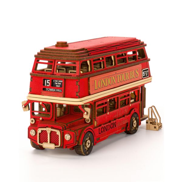 Rolife 3D Wooden Puzzles London Tour Bus 4.4" Wood Model Toy Car to Build Crafts for Adults Collectibles Gifts for Boys Girls