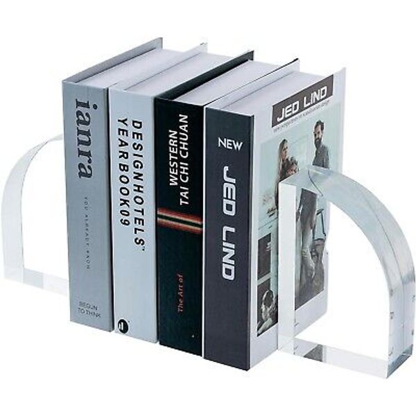 Decorative Clear Acrylic Bookends, Office Desktop or Home Book Stands, Set of 2