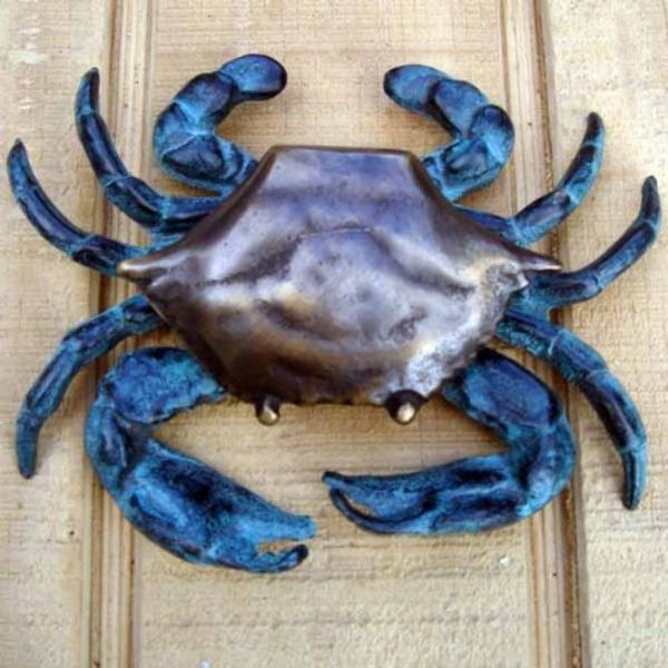 Blue Crab Door Knocker Solid Antiqued Brass Nautical Decor by TreasureGurus, LLC