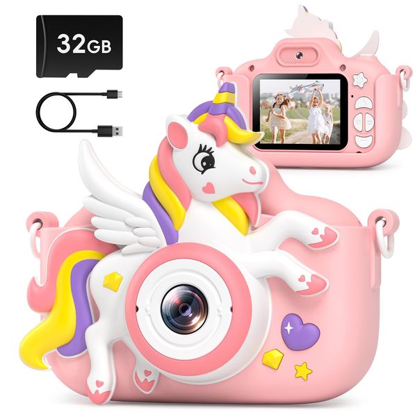 Kids Camera Toys Digital Camera for Girls Boys, Christmas Birthday Gifts for Kids Age 3-12, Selfie 1080P HD Video Digital Camera for 3 4 5 6 7 8 9 10 Year Old Girls with 32GB TF Card