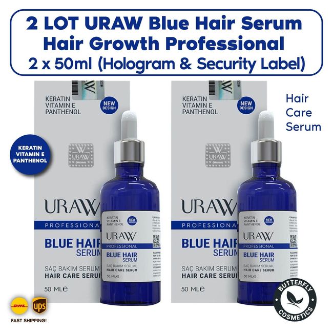 2 LOT URAW Blue Hair Serum Hair Growth Professional (Hologram & Security Label)