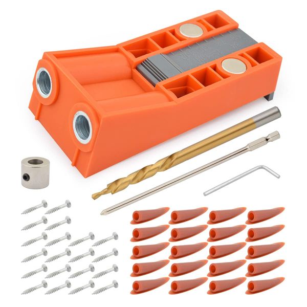 Gunpla 45tlg. Pocket Hole Jig Kit Doppeltaschenloch mit Schrauben Inbusschlüssel Bohrer, Dübelhilfe Bohrlehre zum Bohren von Taschenlöchern und Schräglöchern, 15° Bohrhilfe für Holzbearbeitun