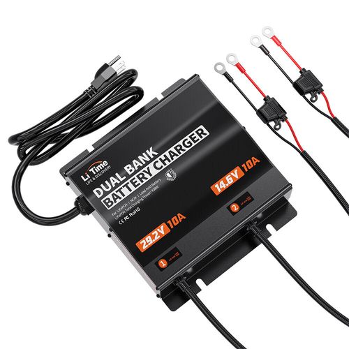 LiTime 14.6V 10A+29.2V 10A Dual Bank Battery Charger for LiFePO4 Lead Acid NCM