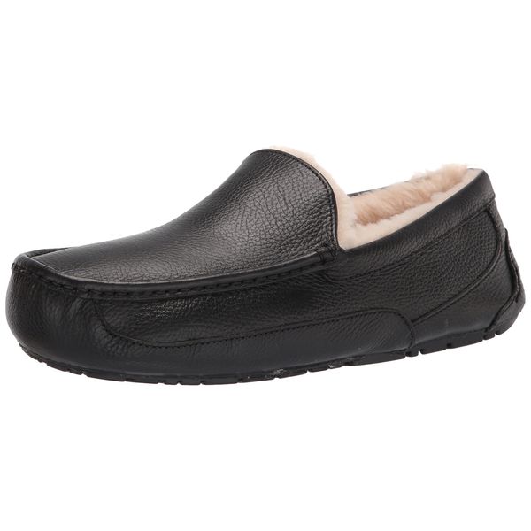 UGG Men's Ascot Slipper, Black Leather, 07