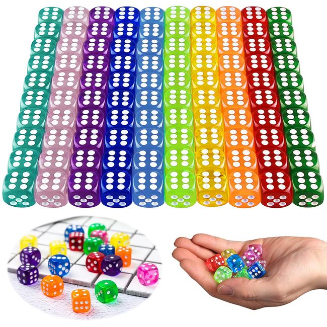 100 Stück Transluzent Würfeln, 14 mm 6-Seitige 10 Farben Würfel Set, Runde Eckwürfel, Würfel Bunt Set, Würfelspiel Set für Tenzi, Farkle, Yahtzee, Bunco Oder Mathematikunterricht