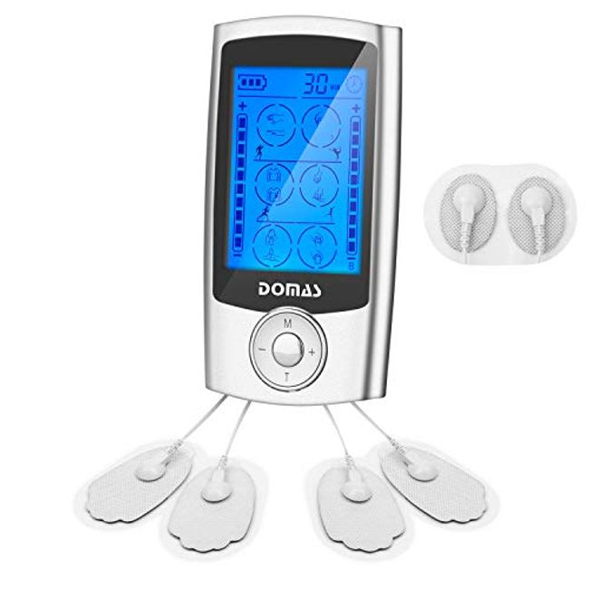 Domas Tens Unit Muscle Stimulator, 4 Channels Electronic Pulse Massager 24 Modes Tens Machine for Natural Pain Relief & Management, OTC Approved Tens