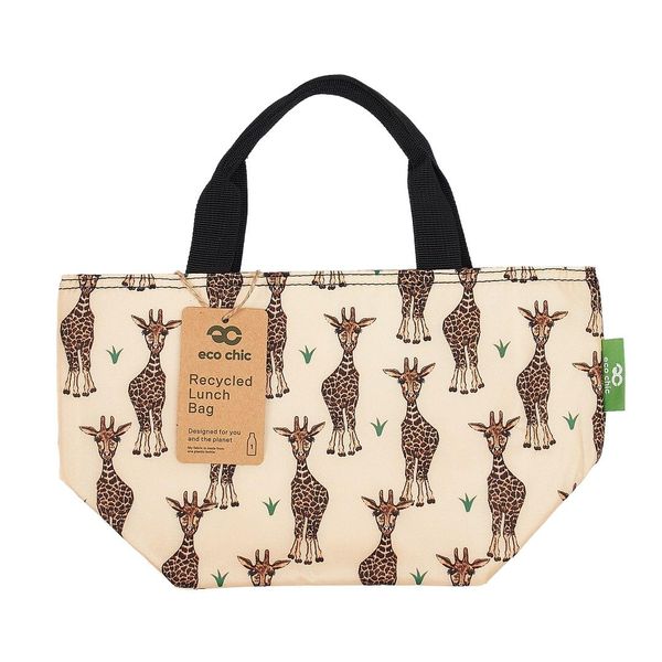 ECO CHIC Lightweight Foldable Insulated Lunch Bag Water Resistant Cooler Bag (Giraffes Beige)