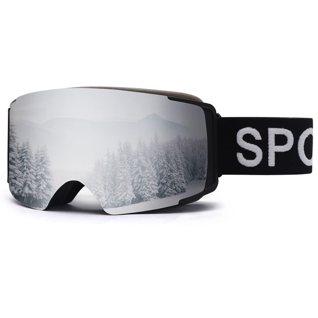 DUDUKING Skibrille Herren Damen, Skibrillen Ski Brille Snowboard Brille mit Magnetischen Linse, Ski Goggles für Skifahren Snowboarden, OTG Design Anti-Fog UV400-Schutz Helmkompatibel Parent (Silber)