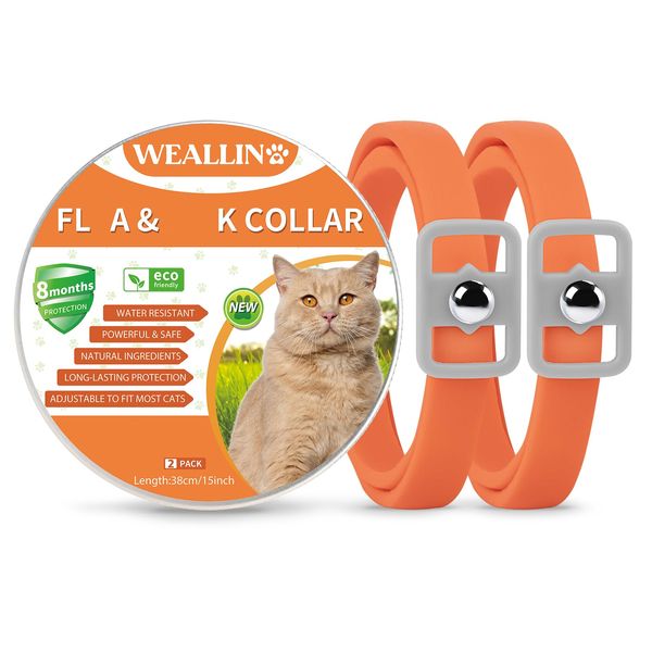 WEALLIN Orange Collar for Cats Repellent, Built-in Pant-Based Formula Strong Repellency Slow Release Orange Cats Collars, 2PC Lasting Deterrence and Protection, Water-Resistant Adjustable