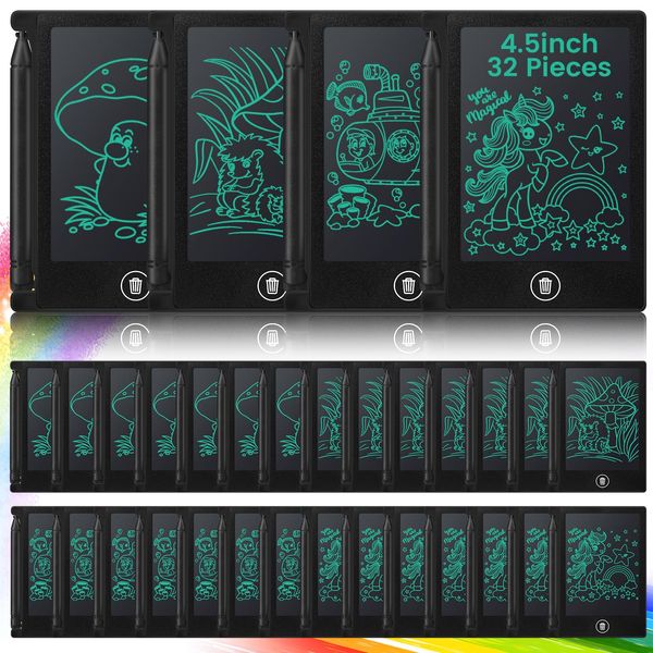 32 Pieces Mini LCD Writing Tablet 4.5 Inch Educational Toys Learning Writing Pad Erasable Drawing Pad Reusable Learning Toy Gift Preschool Art Toys for Girls Boys Birthday Favor (Black)