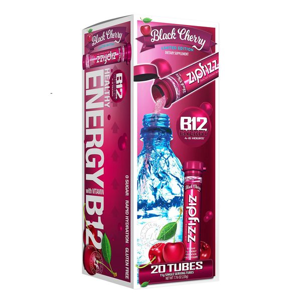 Zipfizz Energy Drink Mix, Electrolyte Hydration Powder with B12 and Multi Vitamin, Black Cherry, 20 Count (Pack of 1)