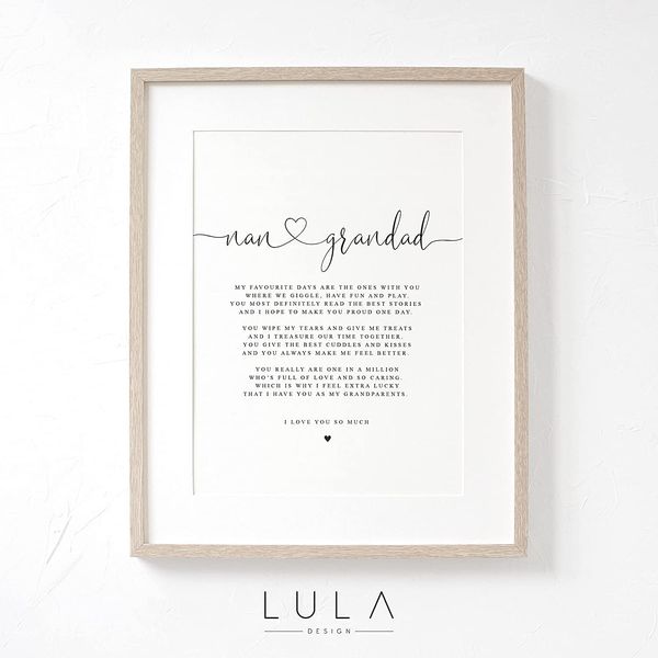 Lula Design NAN and Grandad Poem A4 or A5 PRINT, Nan and Grandad Gift, Grandparent Poem, Gift for Grandparents, Grandparent Poem Print Gift, Nan, Grandad