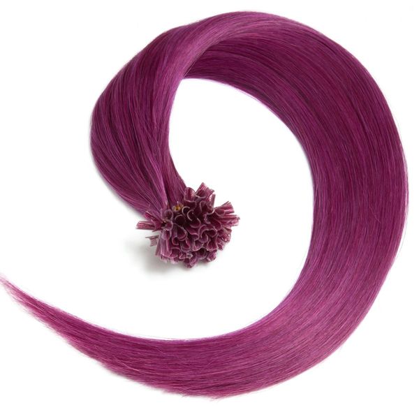 Violette Bonding Extensions aus 100% Remy Echthaar 50 0,5g 50cm Glatte Strähnen - Lange Haare mit Keratin Bondings U-Tip als Haarverlängerung und Haarverdichtung in der Farbe #710 Violett