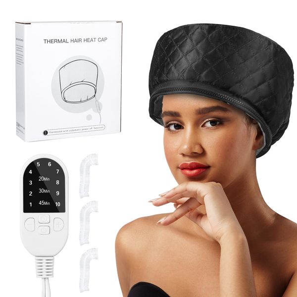 Hair Steamer for Deep Conditioning, Heat Cap for Natural Hair Home use Thermal Steamer 10 Level Heats Up Quickly with Timer Settings Electric Heat Hair Spa Hat