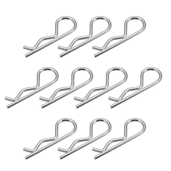 Uxcell Clip Pins, R-Shape Spring Fasteners, Carbon Steel, Wire Diameter 0.1 inches (3 mm), Length 2.4 inches (60 mm), For Tractors, Silver Tone, Pack of 10