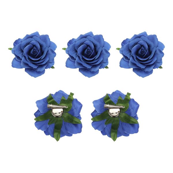 sourcing map 5 Pcs Rose Flower Hair Clips 4 Inch Flower Hair Pins Flower Brooch for Women Hair Accessories Blue