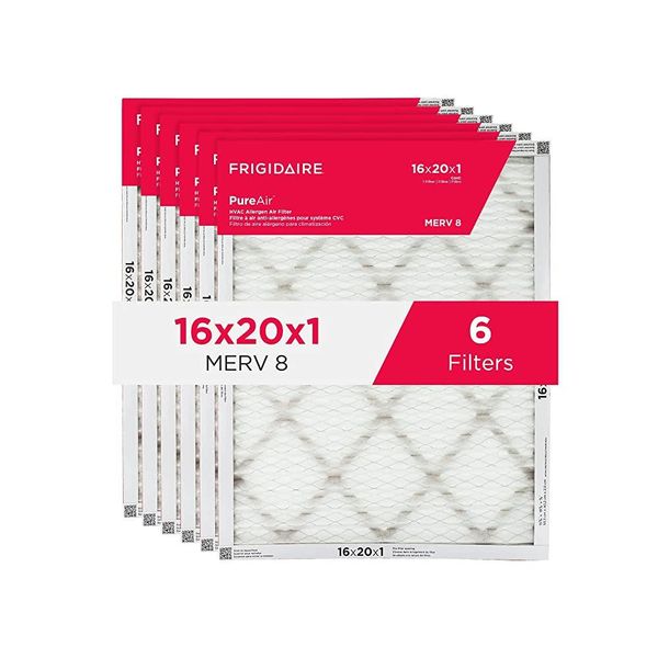 Frigidaire PureAir® 40.6x50.8x2.5cm 16x20x1 in MERV 8 Allergens Electrostatic Pleated Air Conditioning HVAC AC Heater Filter - 6 Pack, 16x25x1_MERV 11