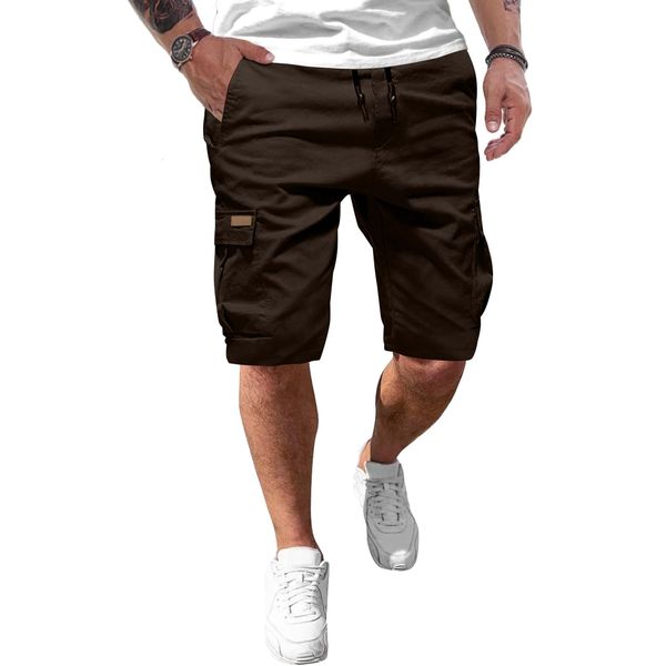 JMIERR Cargo Shorts Herren Baumwolle Kurze Hosen Herren Elastische Taille mit Taschen Braun S